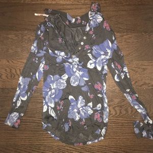 Free People Long Sleeved Floral Button Down Top